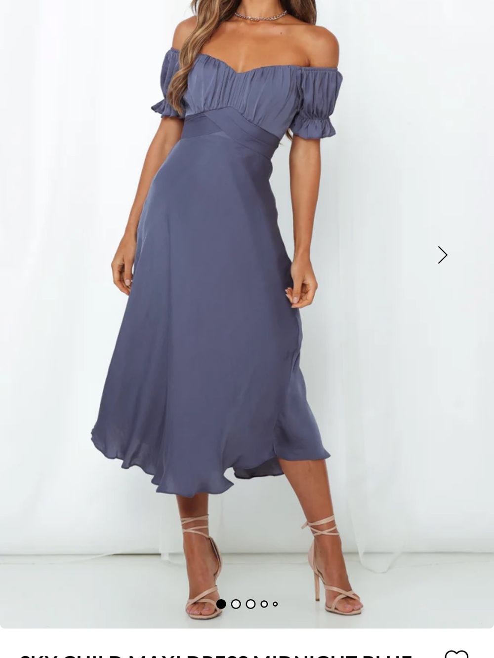 Hello Molly Off-Shoulder Midi Dress in Slate Blue